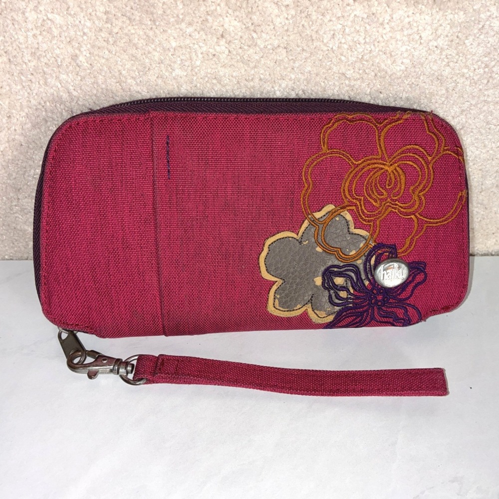 Haiku Red Floral RFID Wristlet Wallet - OS - Embroidered Sustainable Boho Travel